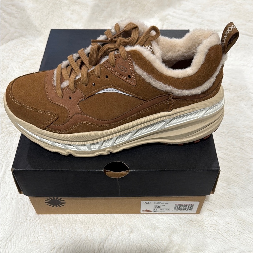 UGG Cream and Brown Sneakers with Suede Finish and Cozy Lining